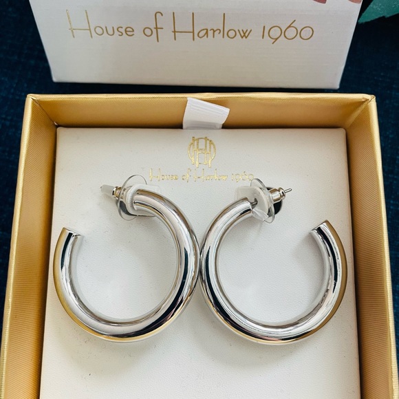 House of Harlow 1960 Silver Hoop Earrings Created by Nicole Richie - Picture 2 of 5